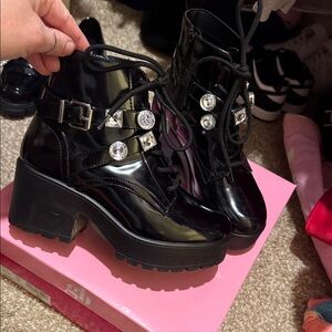 GB Girls Black Dress Shoes with Rhinestone Details